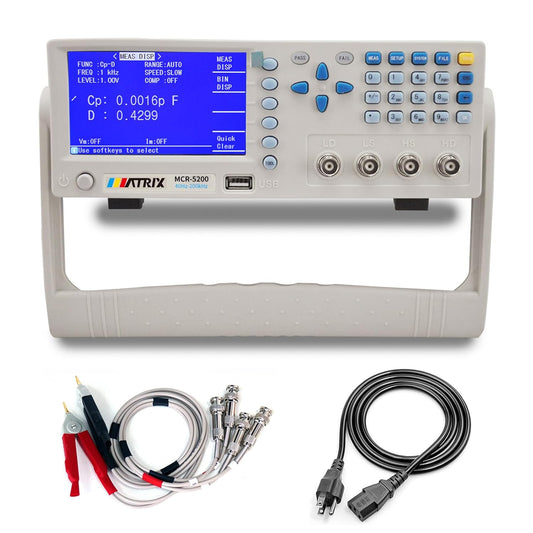 MATRIX MCR5200 Benchtop LCR Meter, 40Hz-200kHz 0.1%, Digital LCR Bridge Measures Inductance/Capacitance/Resistance, USB/RS232C, Calib-Clear, Data Save