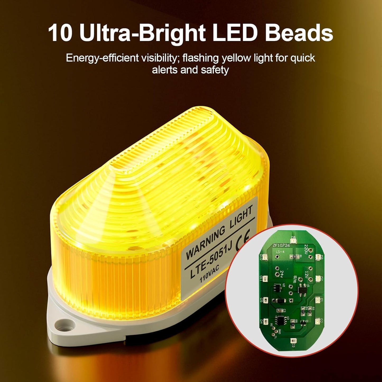 AC110V Strobe Siren Industrial Warning Light with Yellow LED and 105dB Buzzer, Ultra-Bright Signal Flashing Alarm Light for Safety and Alert, Oval