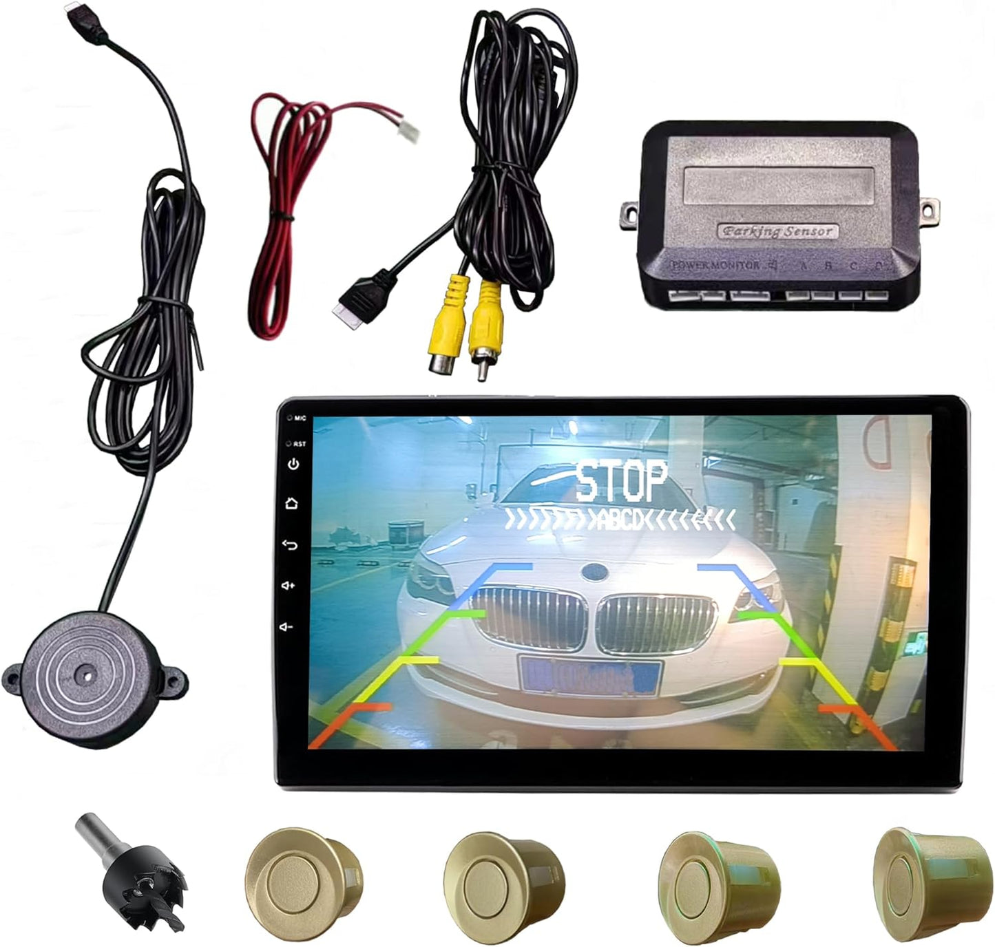 LCD Parking Sensor Kit - Displays Data on Original Screen, Easy Rear Installation, Compatible with All Camera Formats (AHD, CVBS), 18 Probe Colors to Match Any Vehicle