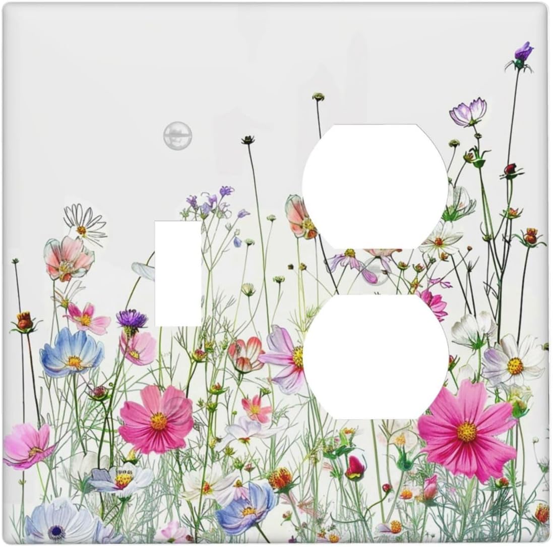 Wallplates Boho Colorful Flowering Plant Wild Flower 1 Toggle 1 Duplex Switch Plate Electrical Gfci Faceplate Decorative Light Switch Covers For Bed Room Living Room Decor