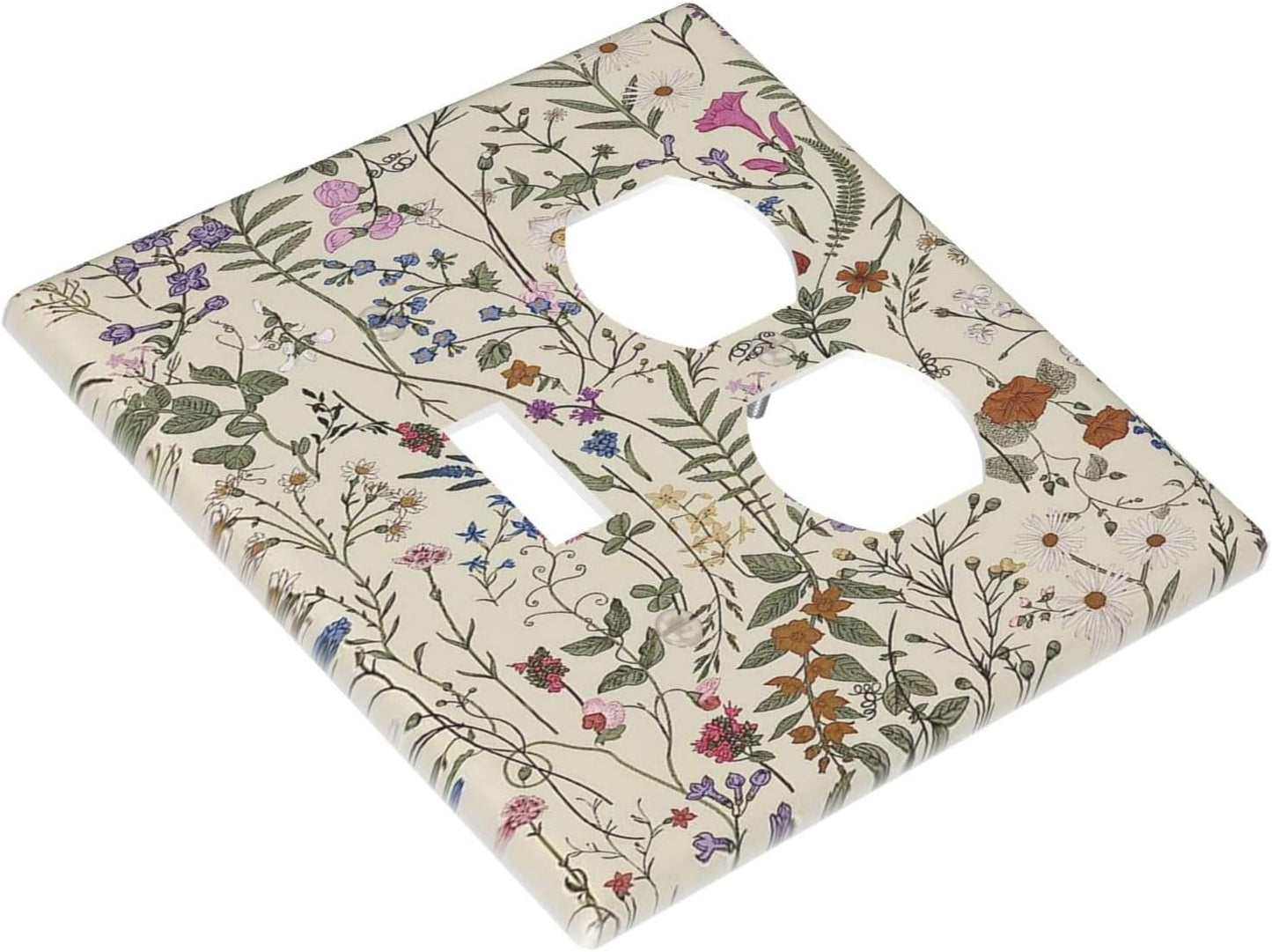 Decorative Outlet Covers Rustic Beige Wildflower Flowers 2 Gang Wall Plate Cover Single Toggle Duplex Combo Two Switch Light Switch Cover Plate Jumbo Dual GFCI Faceplate