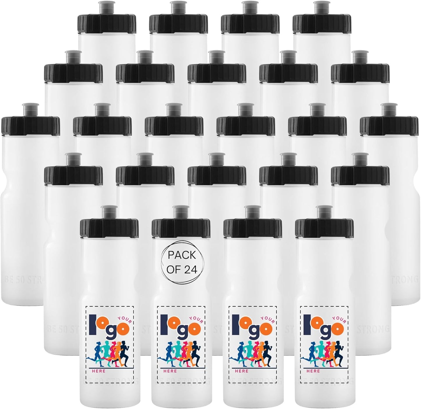50 Strong Sports Water Bottles – Reusable 22 oz BPA-Free Plastic Bottles with Pull Top Cap – Made in USA – Top Rack Dishwasher Safe – Fits Most Bike Cages Brand