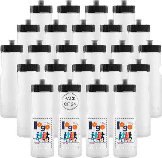 50 Strong Sports Water Bottles – Reusable 22 oz BPA-Free Plastic Bottles with Pull Top Cap – Made in USA – Top Rack Dishwasher Safe – Fits Most Bike Cages Brand
