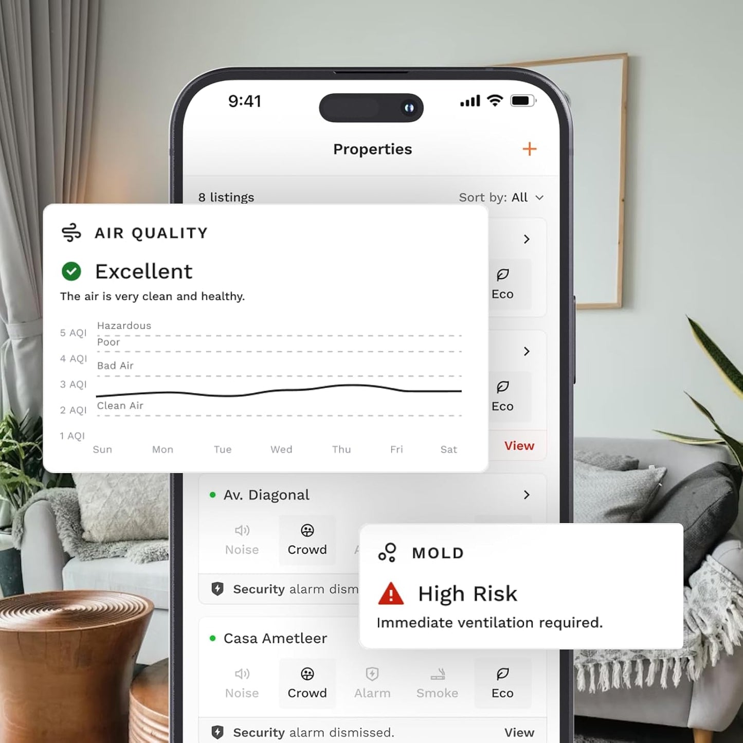 Air Quality Sensor & Air Quality Monitor Indoor – Smart Indoor Air Quality Monitor with PM2.5, VOC, Temperature & Humidity | Air Quality Tester for Home, Office & Rentals