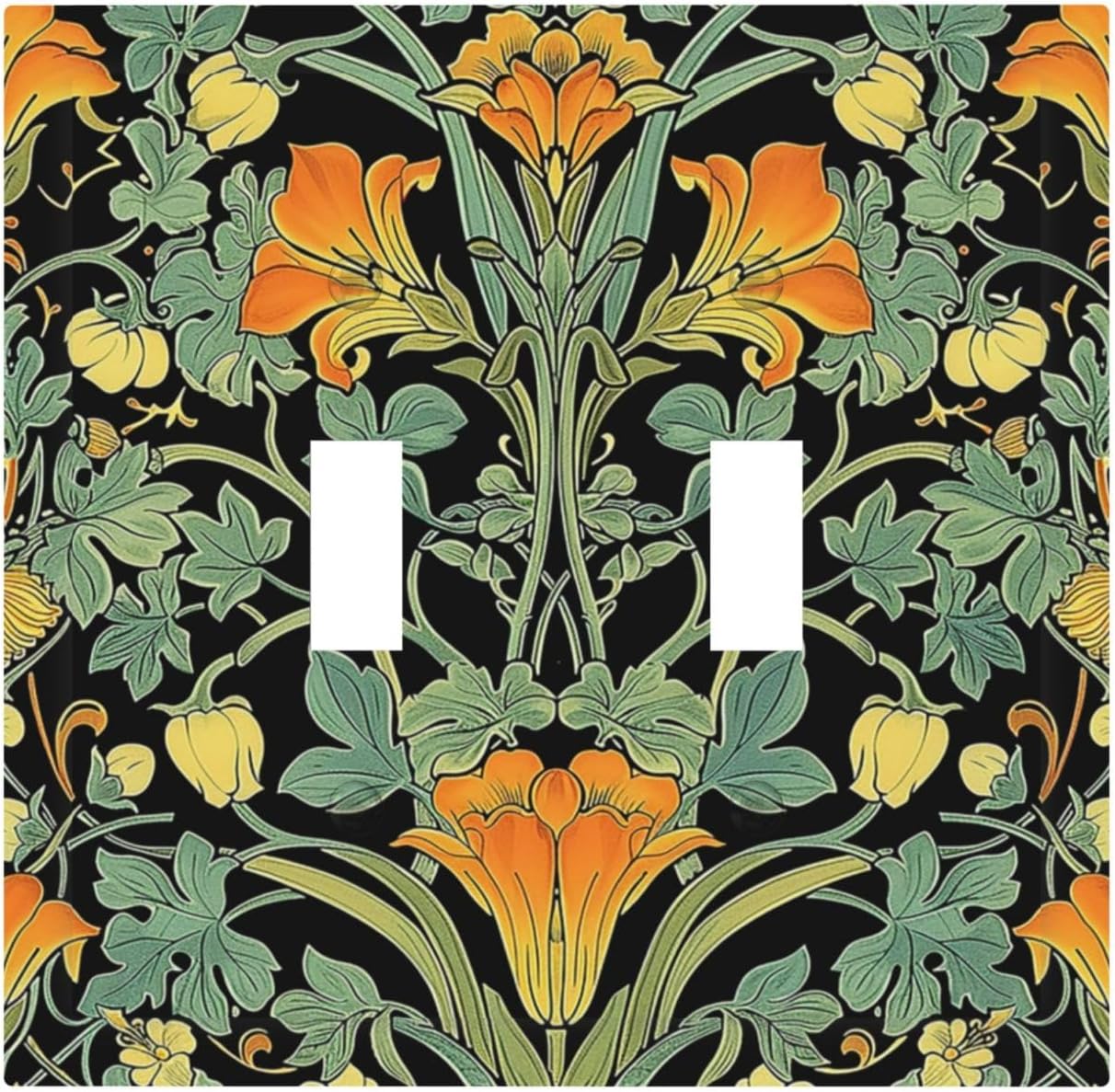 Decorative Switch Plates William Morris Vintage Floral Green Yellow 2 Gang Double Toggle Outlet Light Switch Cover Wall Plate Electrical Faceplate for Bedroom Home Decor