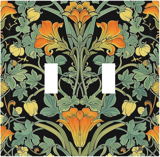 Decorative Switch Plates William Morris Vintage Floral Green Yellow 2 Gang Double Toggle Outlet Light Switch Cover Wall Plate Electrical Faceplate for Bedroom Home Decor