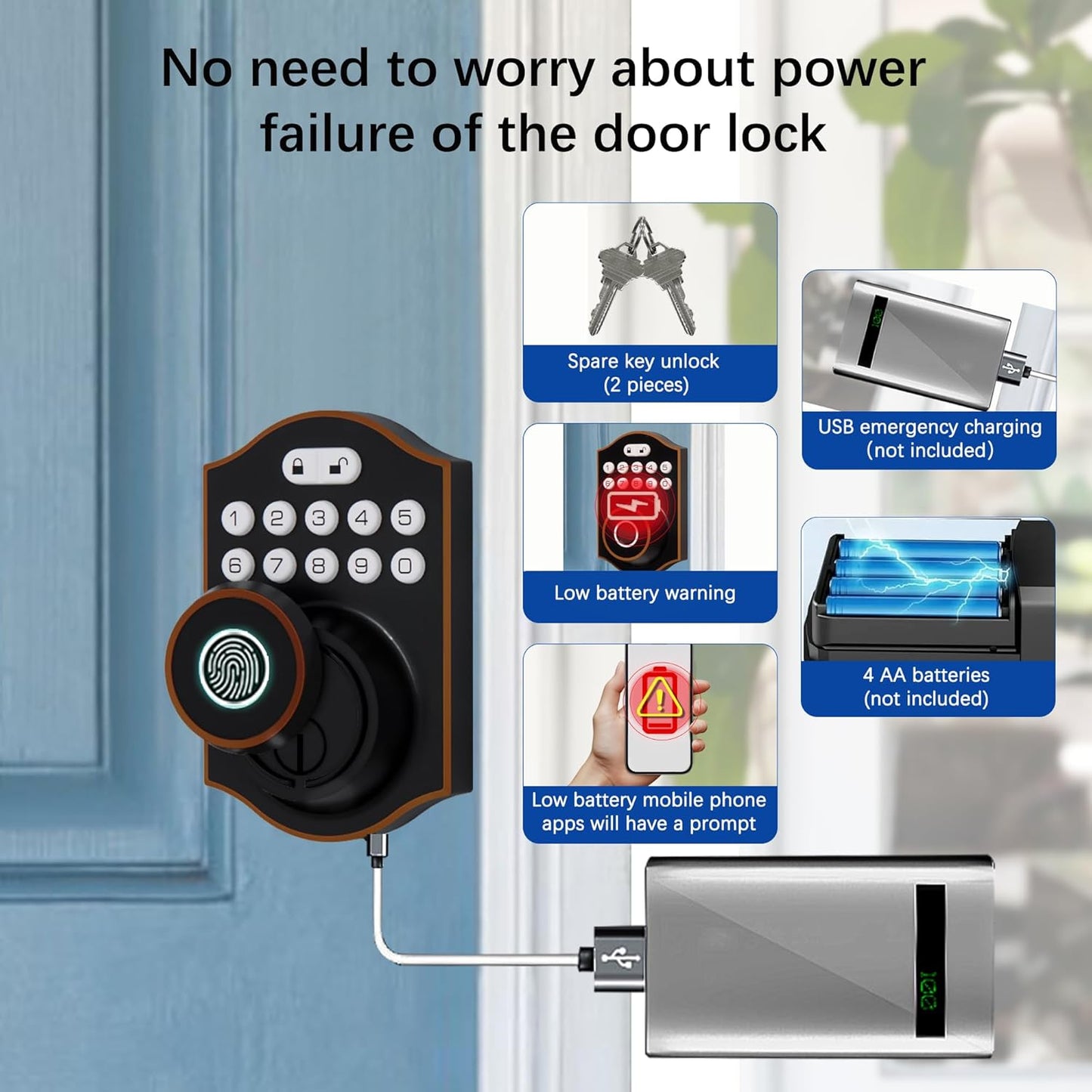 Smart Fingerprint Door Lock, Keyless Entry Deadbolt with Electronic Keypad, Bluetooth App Control, One Time Code, IP65 Weatherproof, for Front Door/Home/Office (Oil Rubbed Bronze)