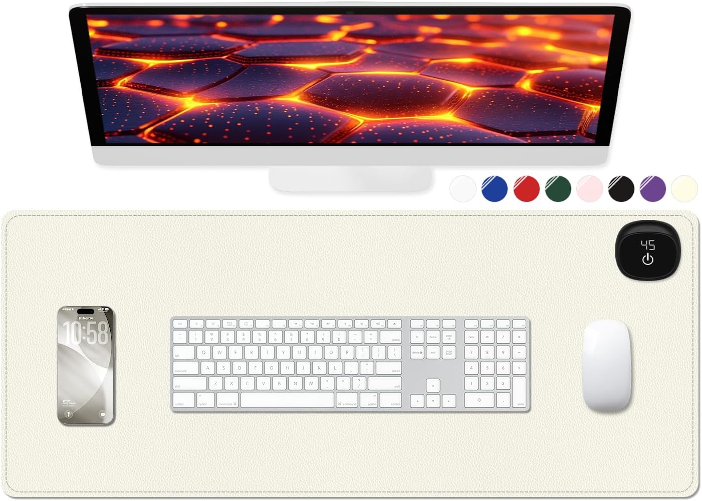 Heated Desk Pad, 31.5" x 13" Leather Non-Slip Warm Desk Pad, Large Mouse Mat with 3 Levels Heating & 3 Hours Auto Shut-Off, Hand and Foot Warmer for Office, Home, Apricot