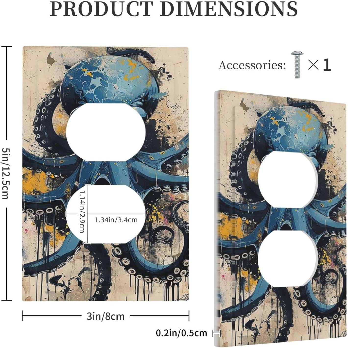 Outlet Covers Nautical Vintage Blue Octopus Yellow Eyes Oil Watercolor 1 Gang Duplex Wall Plate Decorative Switch Plates Electrical Receptacle Faceplate Light Switch Cover for Kids room