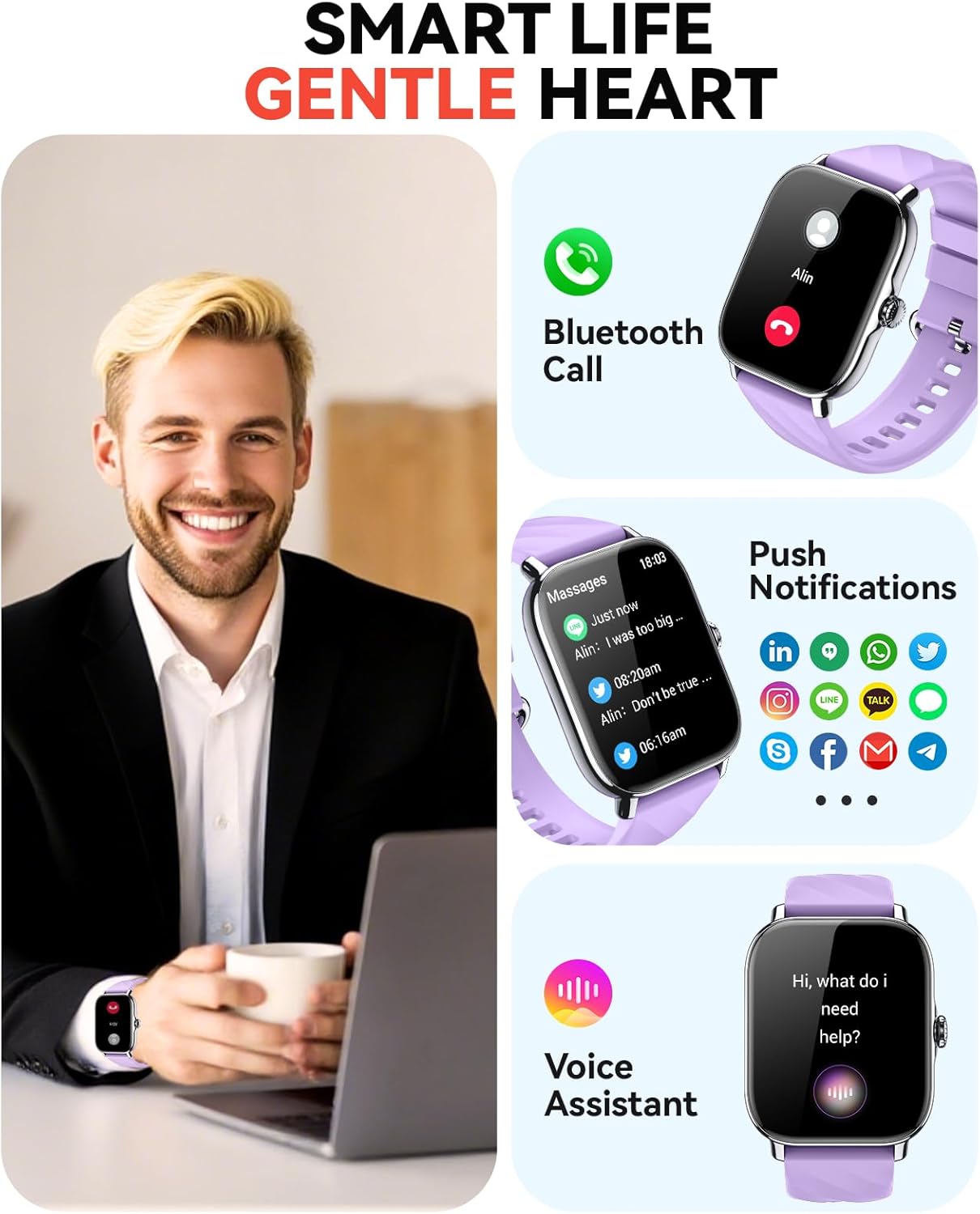 Smart Watches Fitness Tracker for Men Women with Step Counter, Sleep /Calorie Monitor, Pedometer, IP68 Waterproof, 120+ Sports for iPhone Android, 1.91”HD Touchscreen Smartwatch (Casual, Purple, 1.91)
