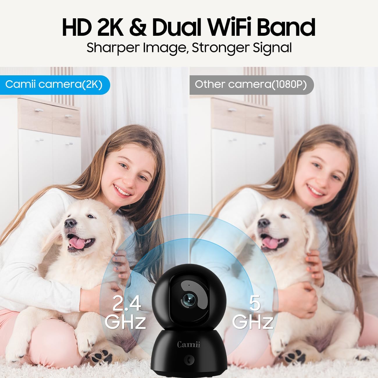 2K Security Camera Indoor, 2.4G & 5G WiFi Pet Camera for Home Security, Pet/Dog/Elder/Baby Camera with Phone App, Night Vision, Cloud/SD Card Storage, 2-Way Audio, Motion Detection, Black