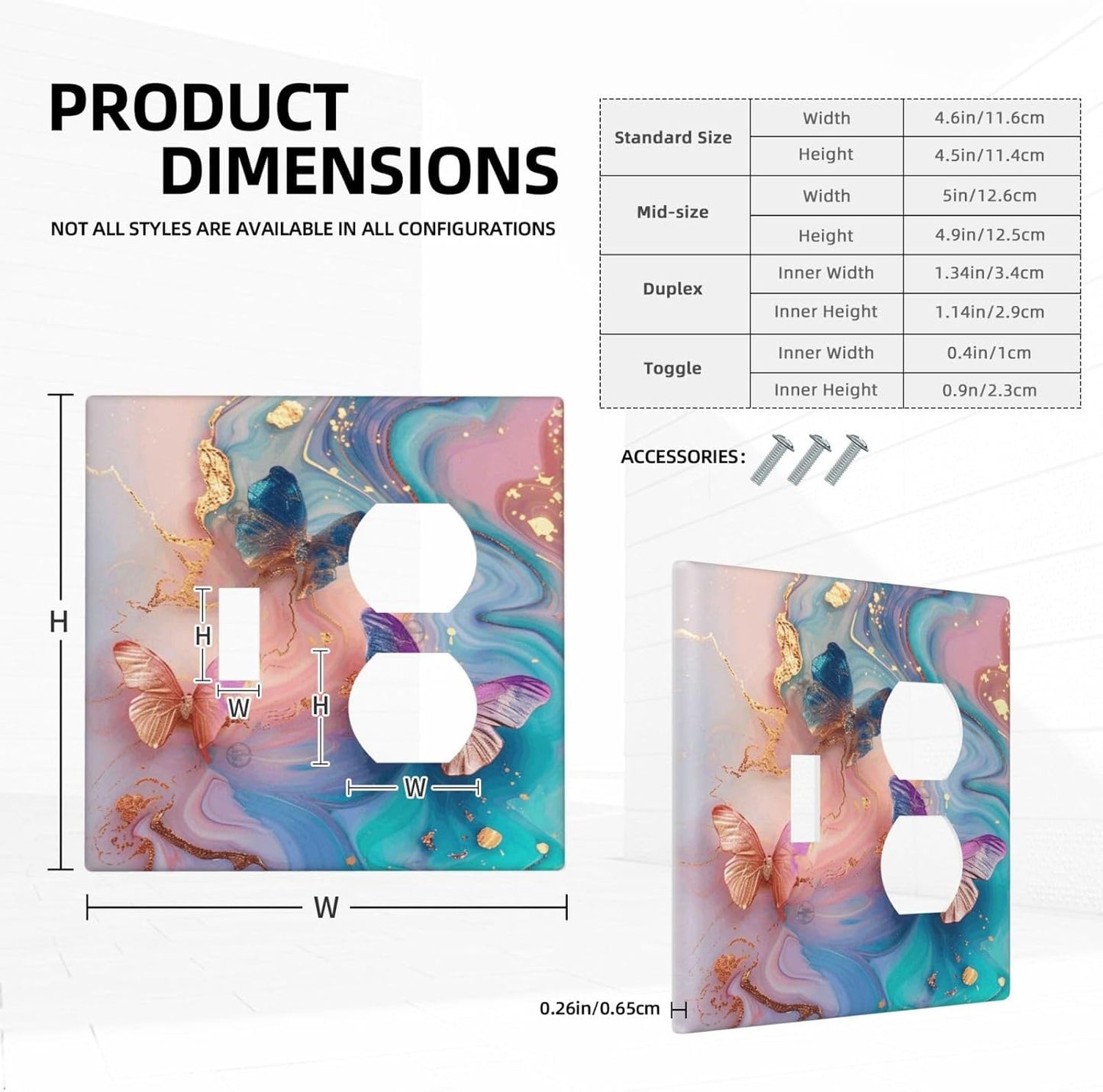 Colorful Marble Butterfly Gold Glitter Abstract Print Wallplates 1 Toggle 1 Duplex Switch Plate Electrical GFCI Faceplate Decorative Light Switch Covers for Bed Room Living Room Decor