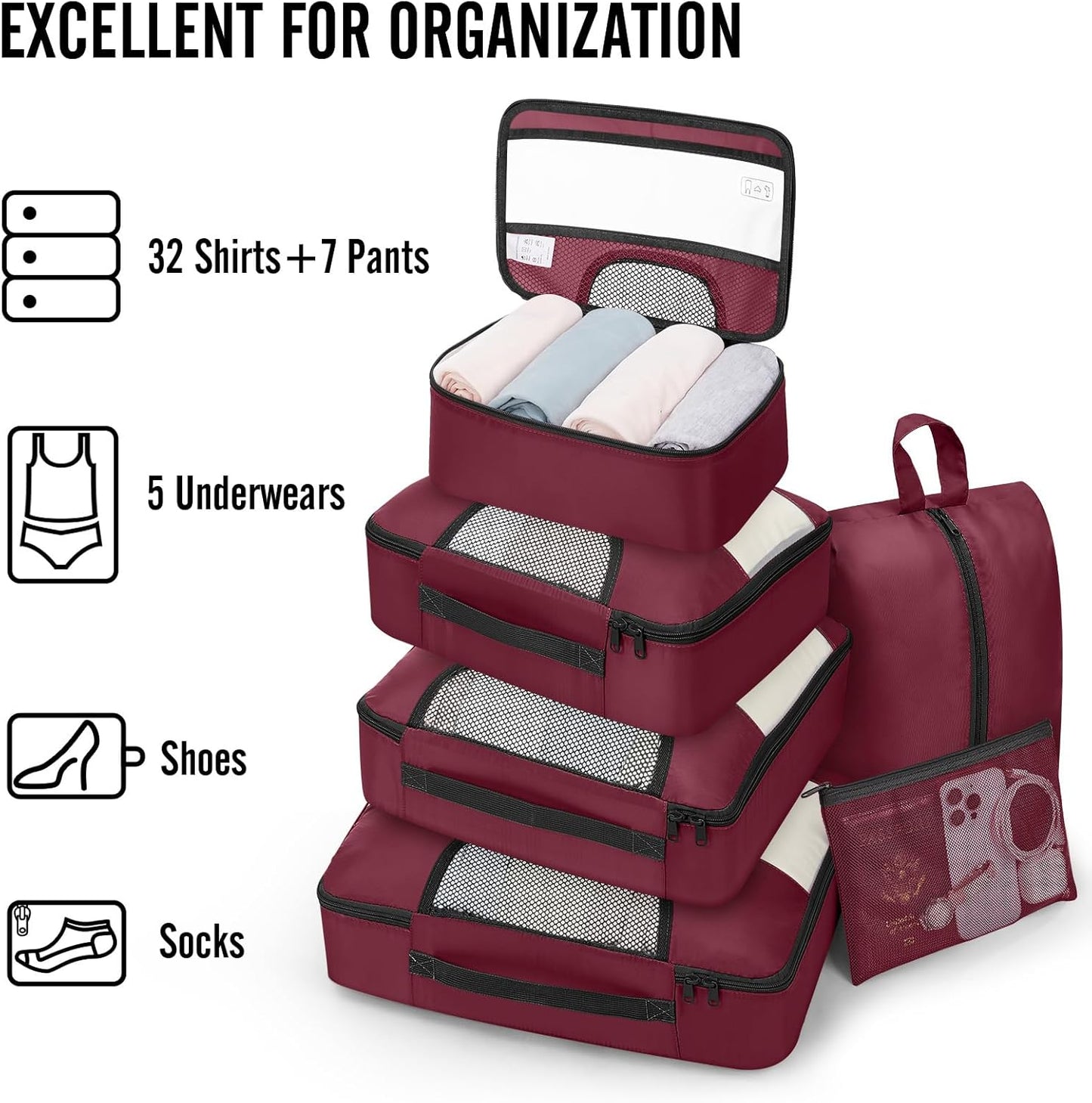 Veken 8 Set Packing Cubes for Travel Essentials, Christmas Gifts, Suitcase Organizer Bags in 4 Sizes, Carry-On Luggage Accessories with Large Laundry & Hanging Toiletry Bag, Must-Have for Airplane