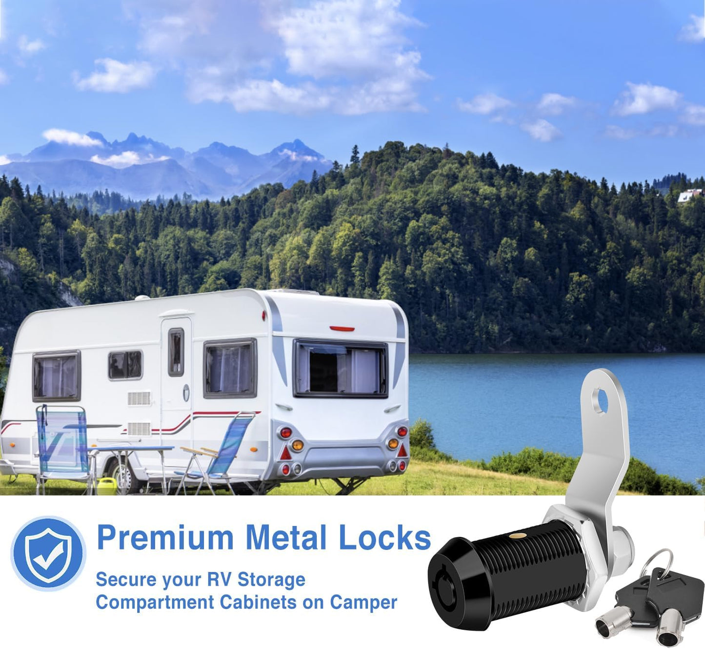 Cam Locks RV Storage Keyed Alike, 1" Fits 3/4" Max Door Thickness, Compartment Locks for Camper Trailer Cabinet With Keys (Black, 1 Inch, 2 Pack)