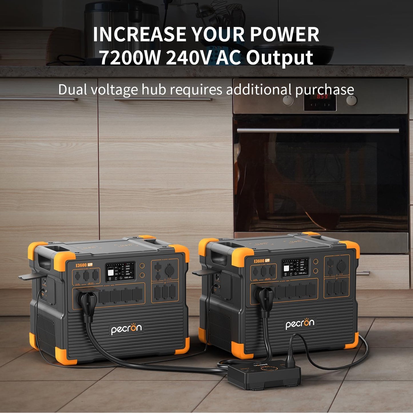 pecron Portable Power Station 3072Wh E3600LFP, 5x3600W AC Outlets Power Station, LiFePO4 Battery Backup Expanded to 15.36KWh, Fast Charging Solar Generator for Home Use, RV, Camping, CPAP, Emergencies
