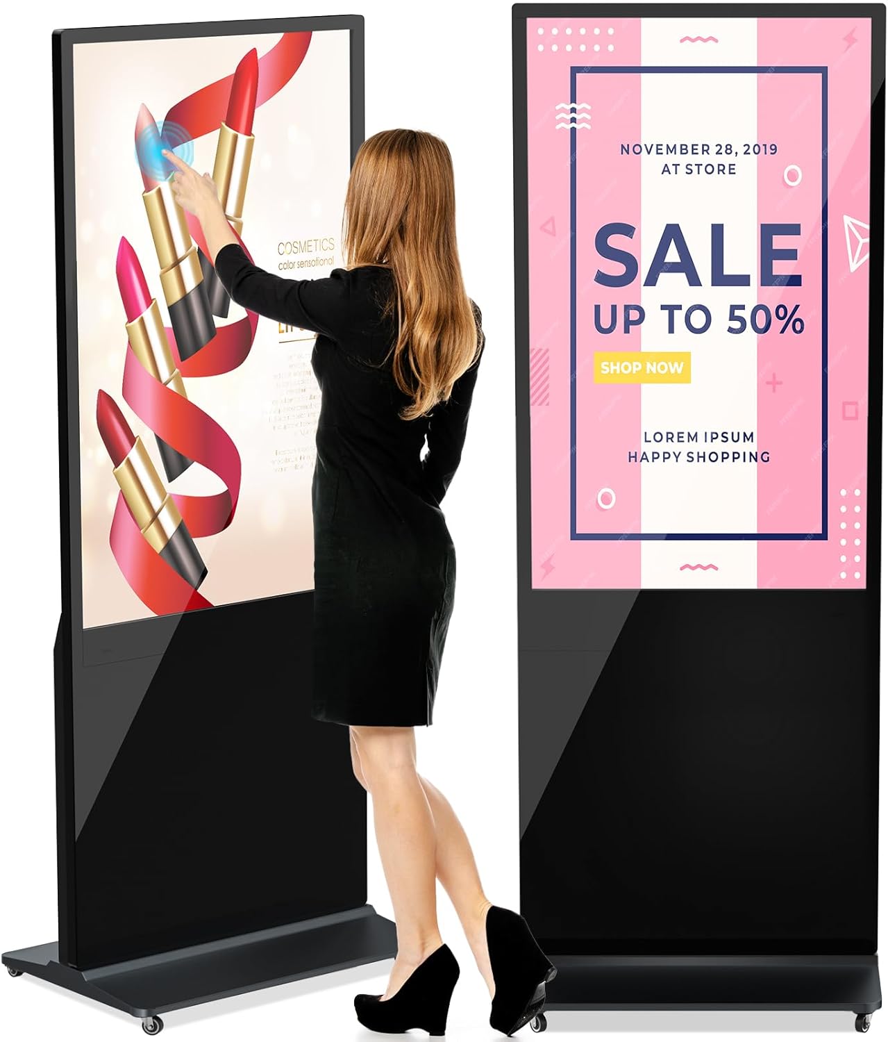 HLEC 43'' Indoor Floor-Standing Digital Signage Interactive Display, 4K Touchscreen Advertising Display LCD Kiosk, Commercial Android Smart System, CMS Software, HDMI/USB Input＆Out/WiFi(4+64G)