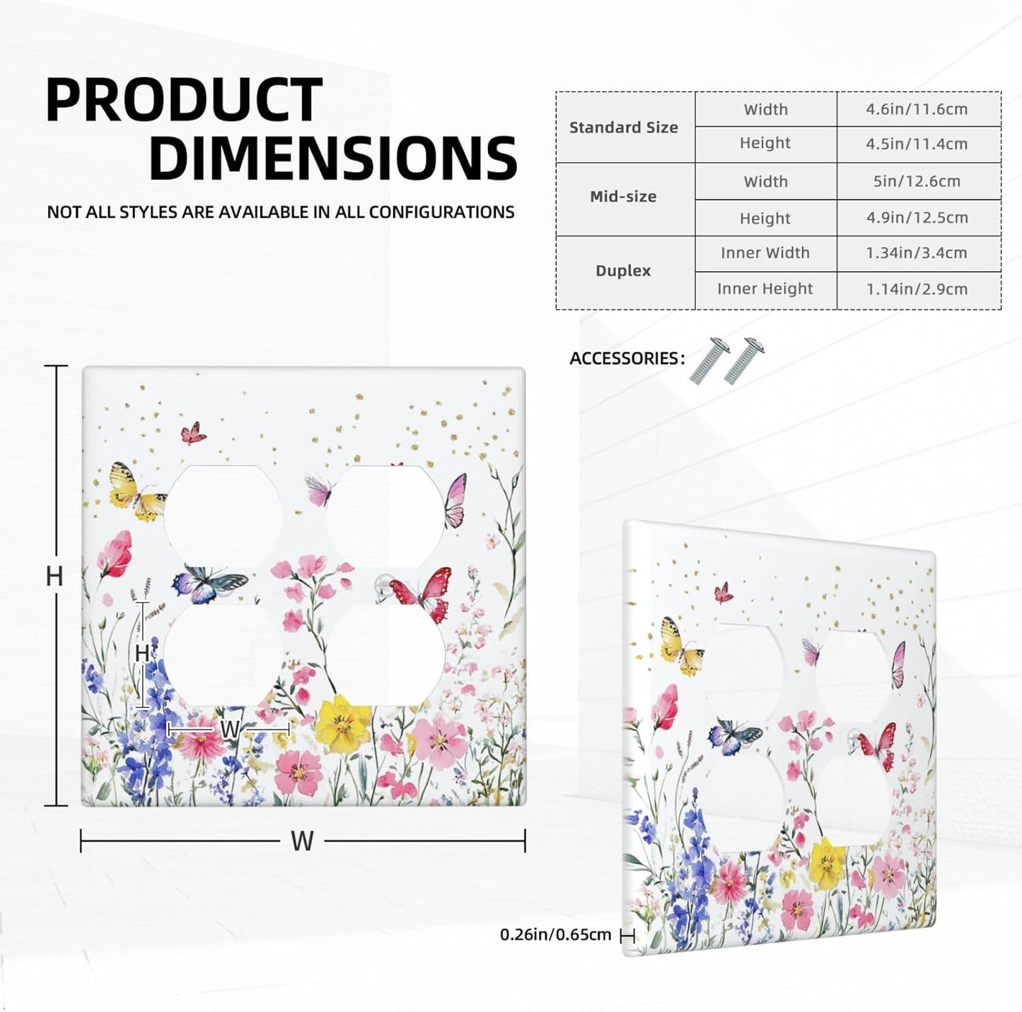 Outlet Covers Watercolor Floral Butterfly Colorful Wildflower 2 Gang Double Duplex Decorative Light Switch Covers Electrical Wallplates Socket Faceplate For Bed Room Living Room Decor