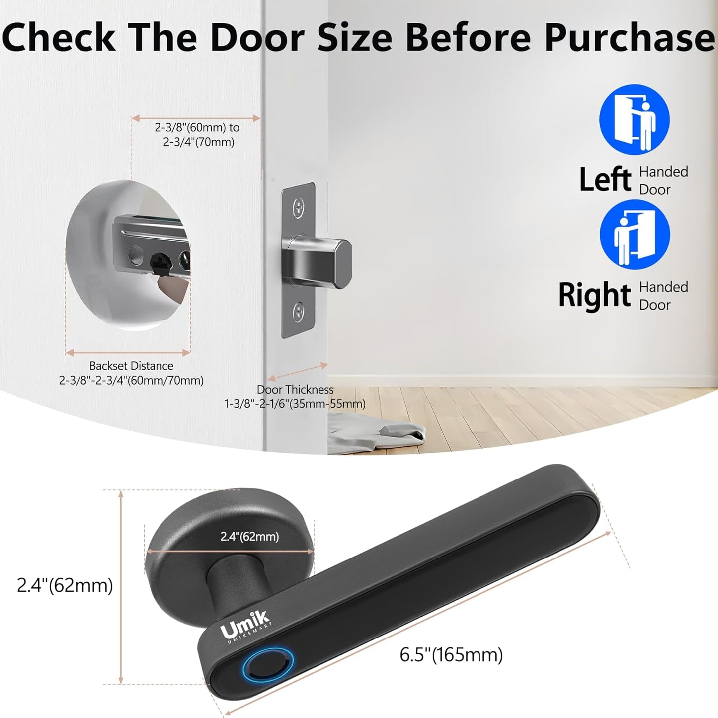 Fingerprint Smart Door Lock, Biometric Door Lock with App for Bedroom, Home, Apartment, Hotel (Grey)