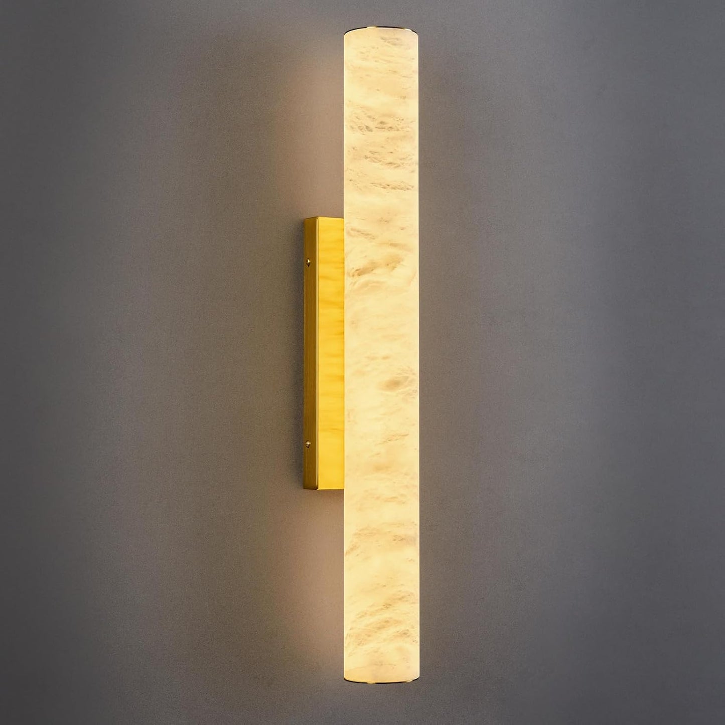 LMQNINE Natural Alabaster Wall Sconces Spanish Marble Wall Light Cylinder Modern Gold LED Sconce for Living Room Bedroom Bathroom Stairs（M-1Pack）
