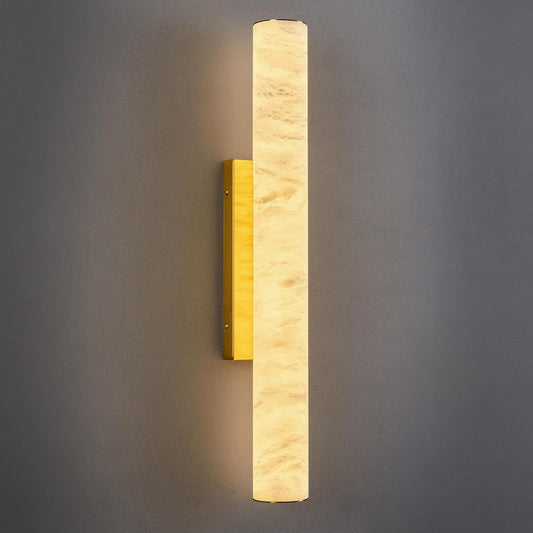 LMQNINE Natural Alabaster Wall Sconces Spanish Marble Wall Light Cylinder Modern Gold LED Sconce for Living Room Bedroom Bathroom Stairs（M-1Pack）