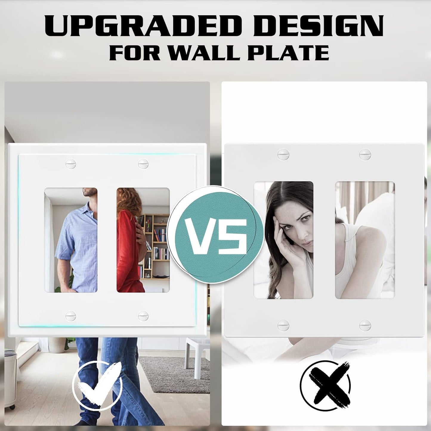 2-Gang Modern Edge Decorative Wall Plate Cover Switch Outlet Double Decorator Electrical Faceplate for Light Switches, Smart Switch, GFCI, Dimmers, Receptacle, USB Outlet (10 Pack, Double Decorator)