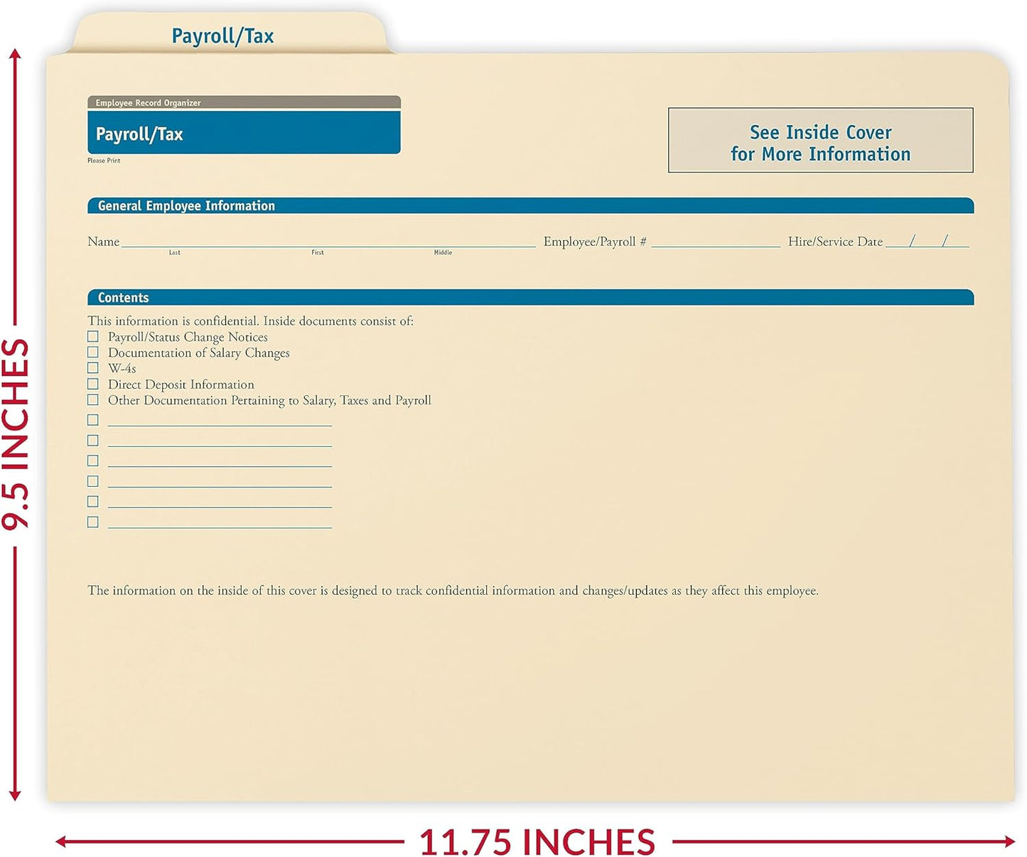 ComplyRight Payroll/Tax Folder - 11.75” x 9.5” - HR and Employee Management - 25-Pack