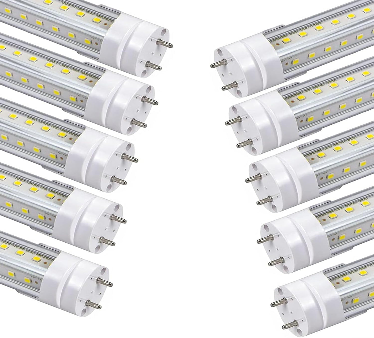 5 Foot T8 LED Tube Light,45W 4500lm,G13 Bi-Pin Base,60 inches End to End,V Shape,Daylight White 5000K,T12 Fluorescent Replacement,Dual-End Power,Ballast Bypass,Shop Lighting,Pack of 10