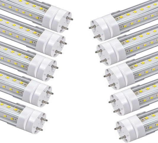 5 Foot T8 LED Tube Light,45W 4500lm,G13 Bi-Pin Base,60 inches End to End,V Shape,Daylight White 5000K,T12 Fluorescent Replacement,Dual-End Power,Ballast Bypass,Shop Lighting,Pack of 10