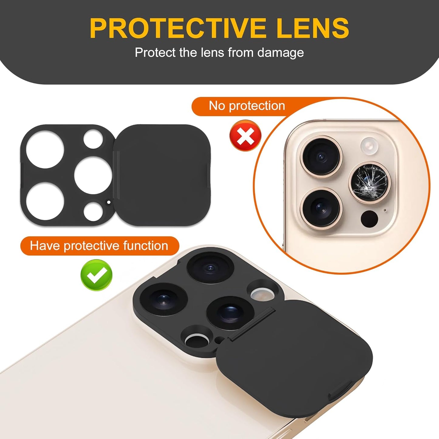 3 Pack Privacy Cover Compatible for iPhone 16 Pro/iPhone 16 Pro Max with 2 Front Camera Privacy Cover, Anti-Spy Camera Cover, Easy-Adhesive Design, Safeguard on iPhone 16 Pro/16 Pro Max. Black