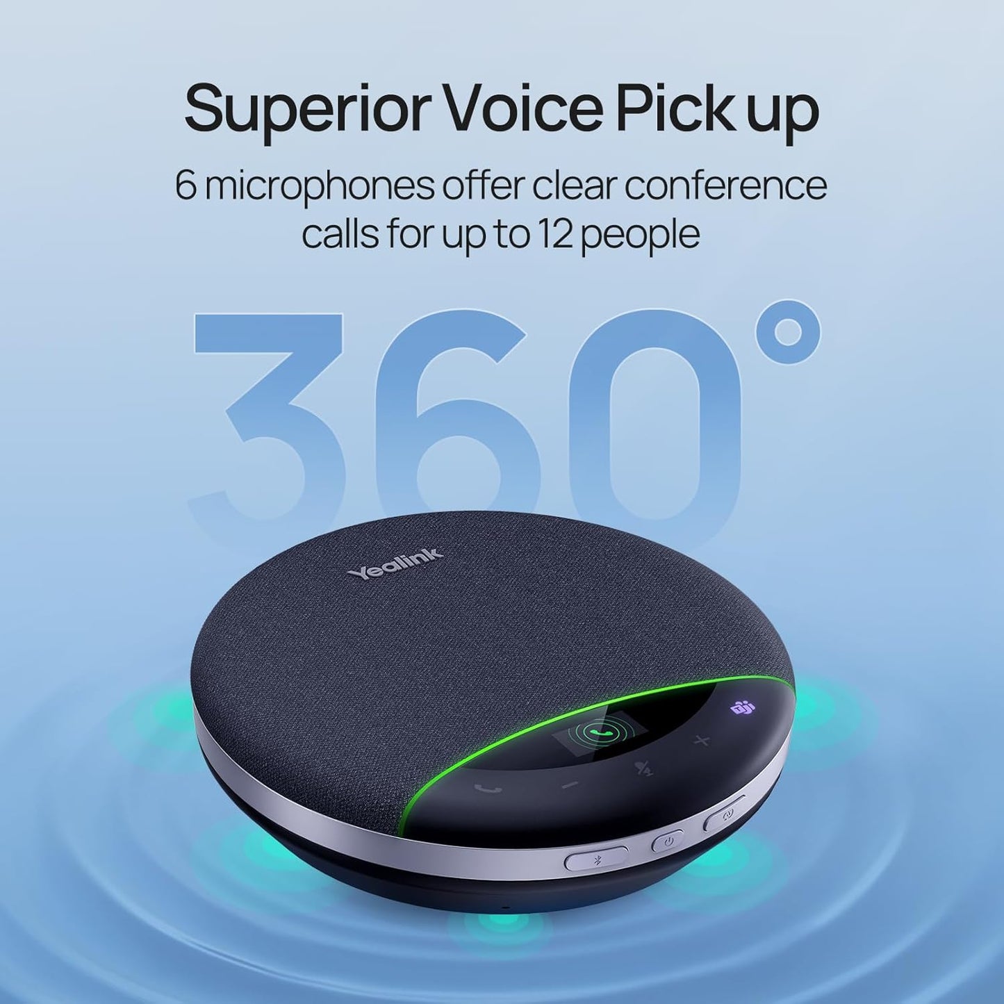 Yealink Bluetooth Speakerphone SP96 with Dongle Support Daisy-Chain 26H Talk Time Teams Certified 65mm Conference Speaker and 6 Microphones Array LCD Screen Smart AI Noise-Canceling