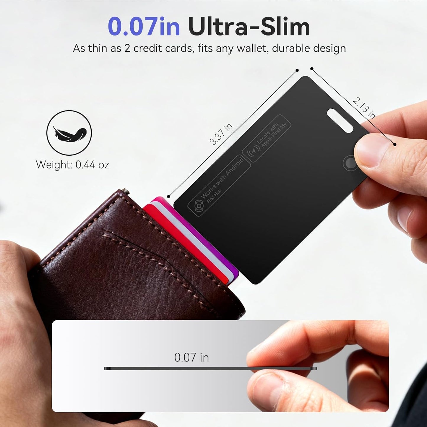 Wallet Tracker Card Air-Tag - for Android & iOS, Work with Google Find Hub & Apple Find My, 0.07in Slim Tracking Card, IP68 Waterproof Bluetooth Smart Item Locator for Luggage, Gifts for Men Women