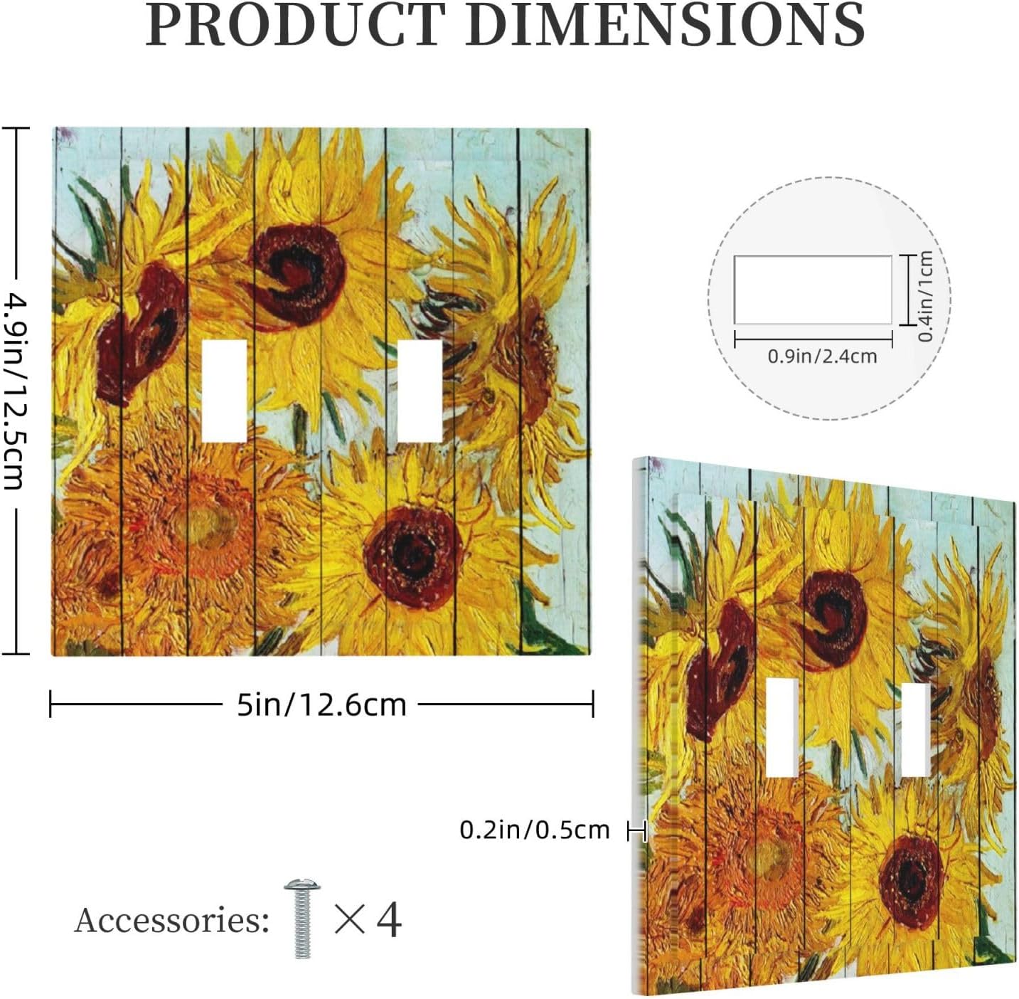 Decorative Switch Plates Sunflowers Oil Paintings Wood Floral 2 Gang Double Toggle Outlet Light Switch Cover Wall Plate Electrical Faceplate For Farmhouse Bed Room Decor