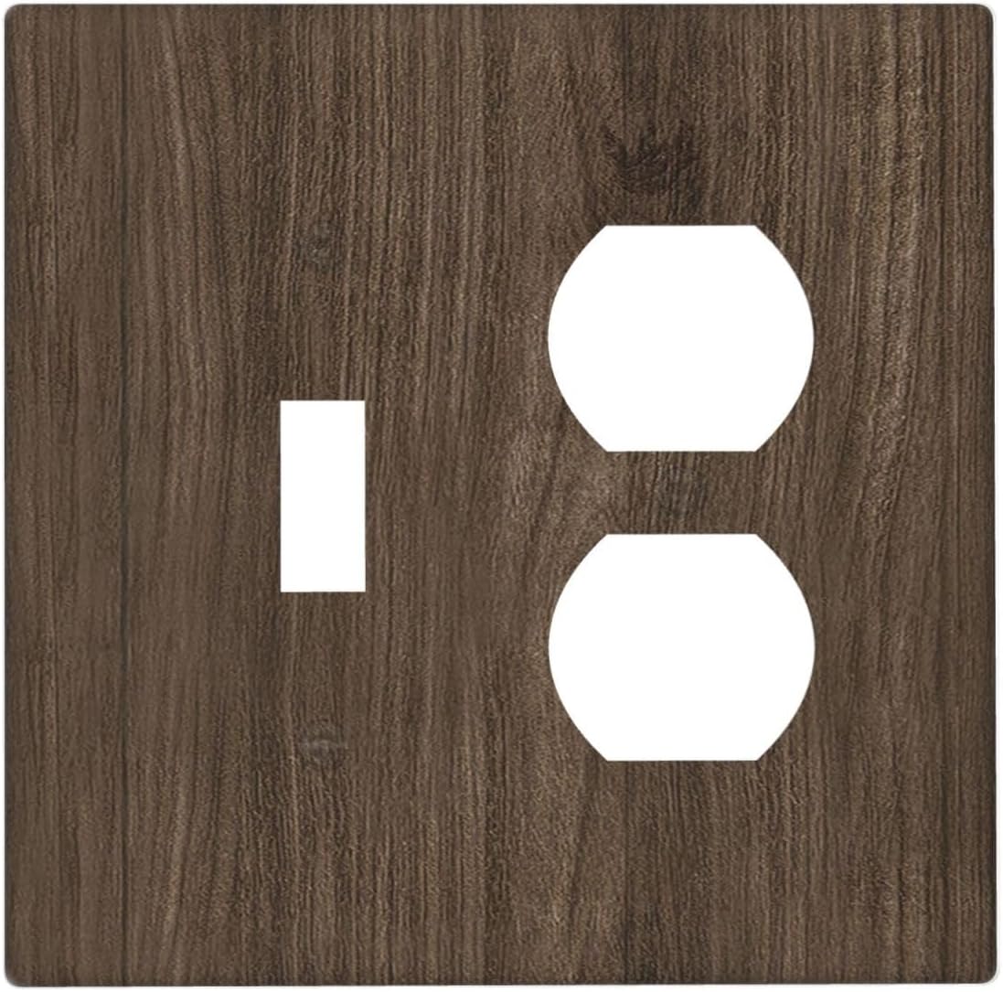 Outlet Covers Rustic Walnut Wood Grain 1 Toggle 1 Duplex Switch Plate Covers Electrical Light Switch Cover Plate Decorative Wall Plate Socket Cover for Farmhouse Cabin Decor