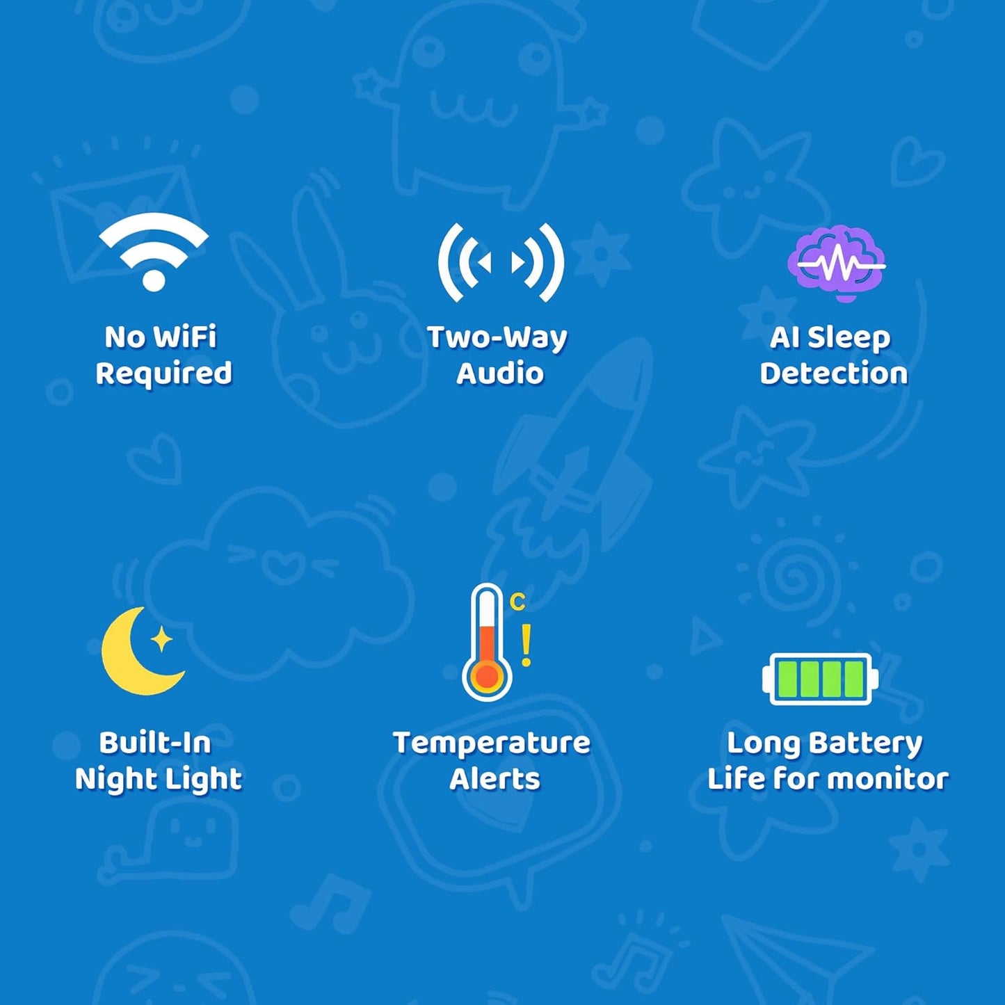 Baby Monitor with 1 or 2 HD Cameras – No WiFi Needed, AI Sleep Detection, Night Vision, Two-Way Talk, Temperature Alerts – Split Screen Option (1 Camera)