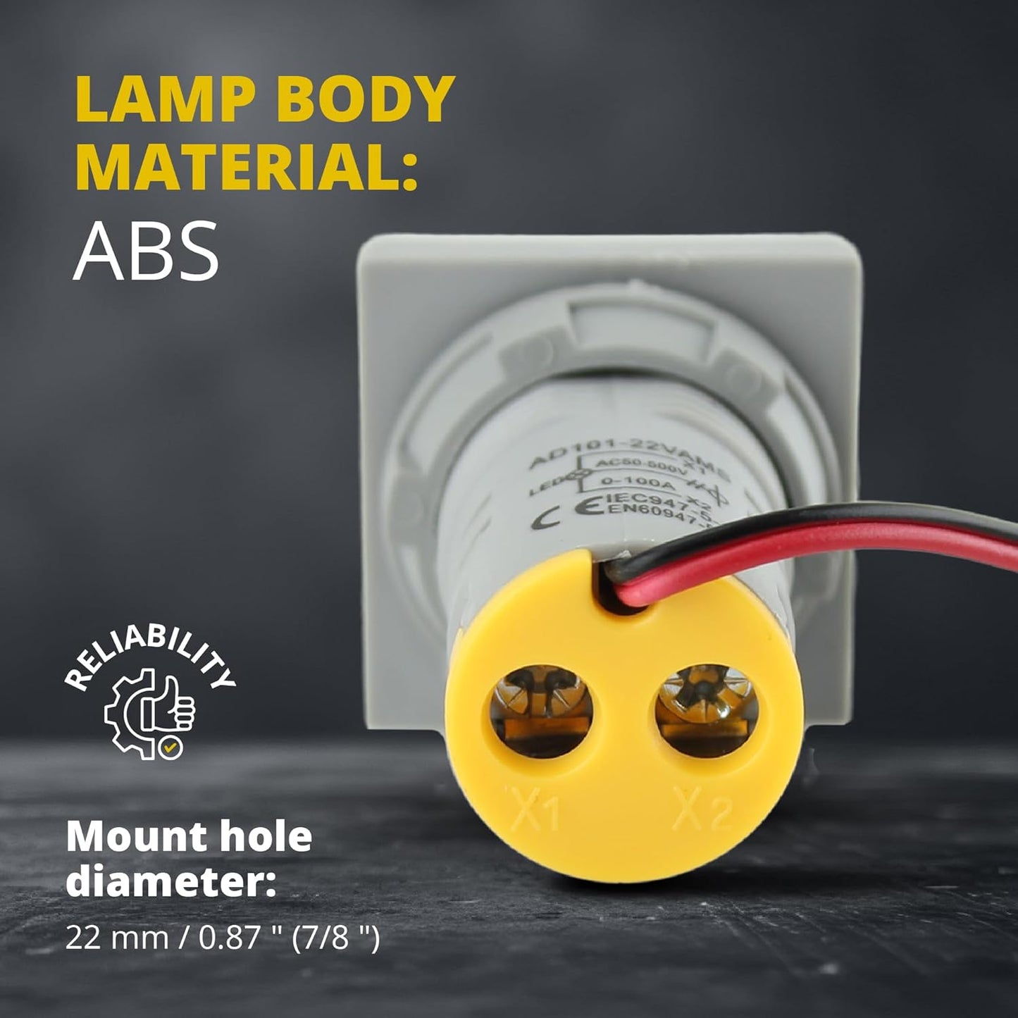 LED Voltage Display Panel Mount Volt Amp Meter, AD101-22VAMS 22mm Square Voltmeter and Ammeter, AC50-500V Voltage and 0-100A Current Meter, Yellow (1 Pack)