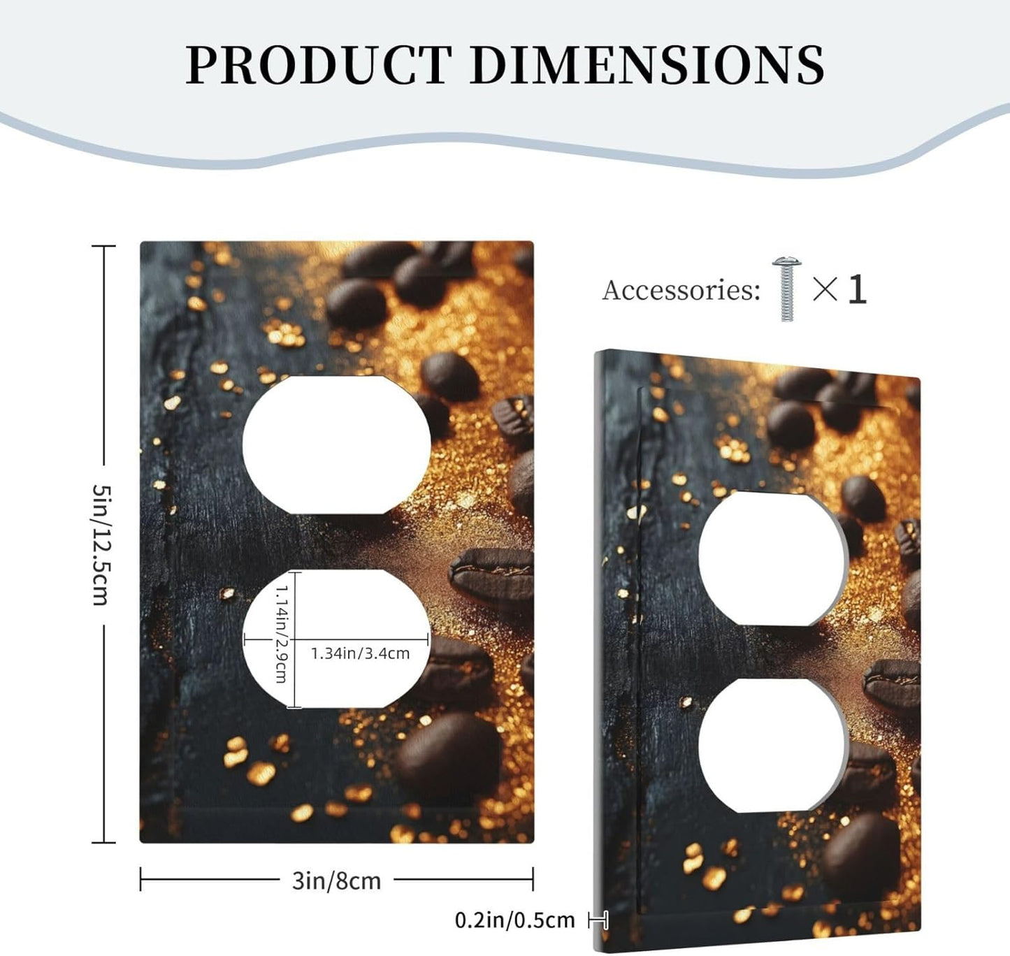 Decorative Outlet Covers Black Wood Board Gold Dust Coffee Beans 1 Gang Duplex Light Switch Cover Plate Wall Plates for Electrical Outlets Electrical Switchplate Face Plate