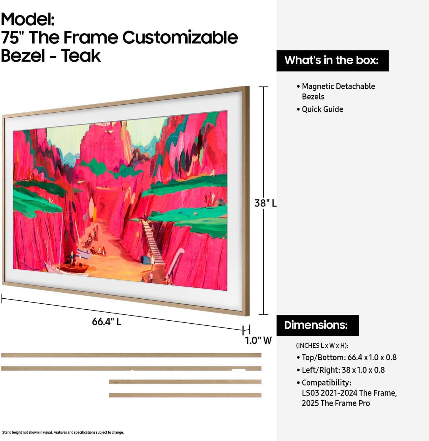 Samsung 75” The Frame Customizable Bezel (2025 Model), Magnetic, Quick and Easy Installation, VG-SCFF75TKBZA, Modern Teak