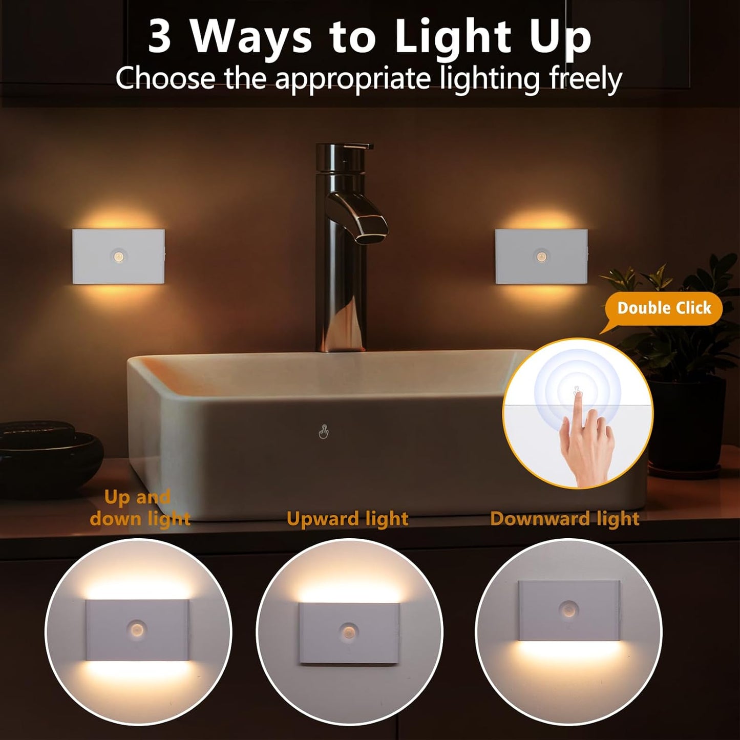 Motion Sensor Night Light, Rechargeable Battery Night Light, 2700K-6500K Magnetic/Stick-on Closet Lights, Dimmable Stair Lights for Bedroom Kitchen Hallway Stairs (2 Pack)