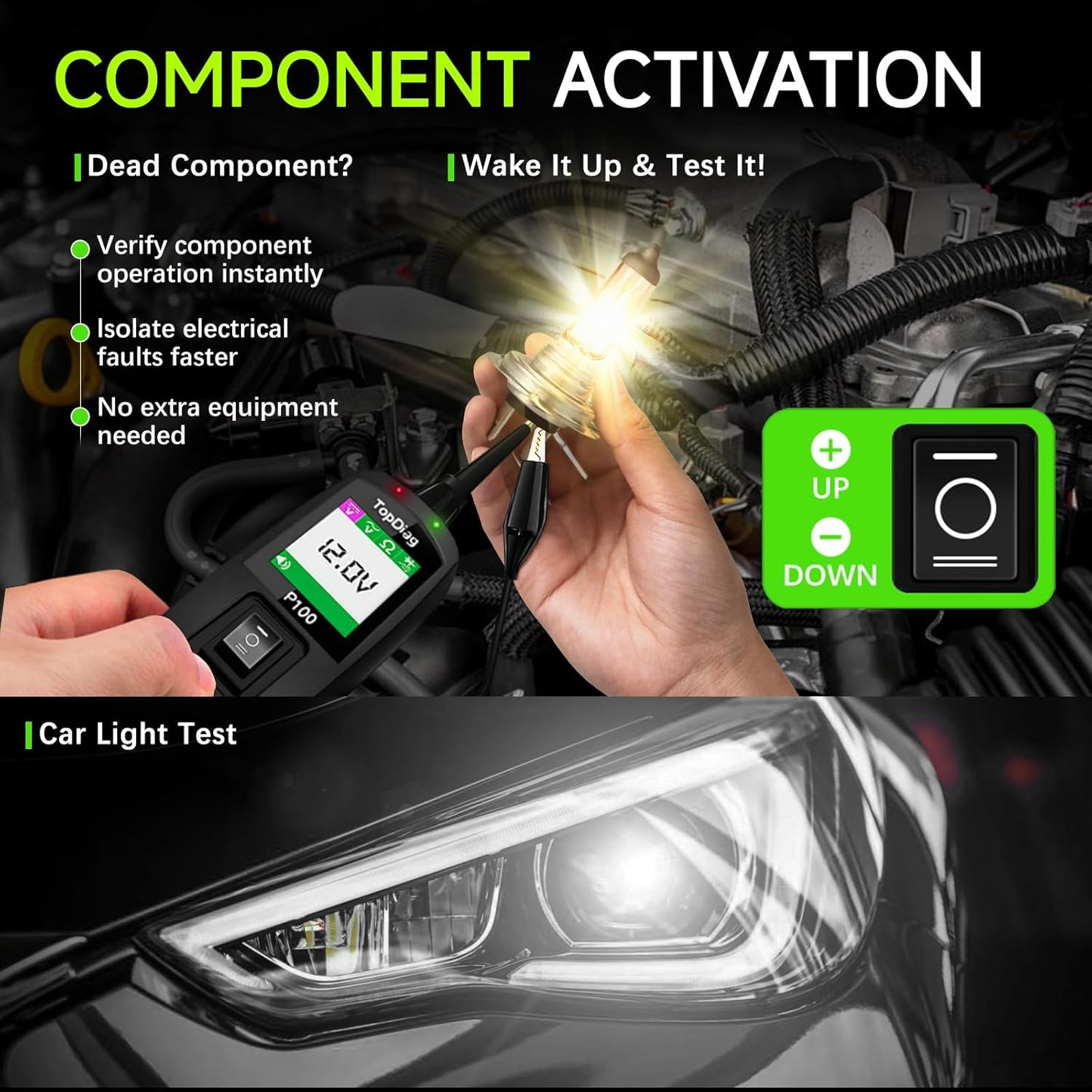 Circuit Tester Automotive, Power Circuit Probe Tester, Test Light Automotive with 40FT Cable, Car Fuse Tester, AC DC 12V 24V Car Diagnostic Tool, P100