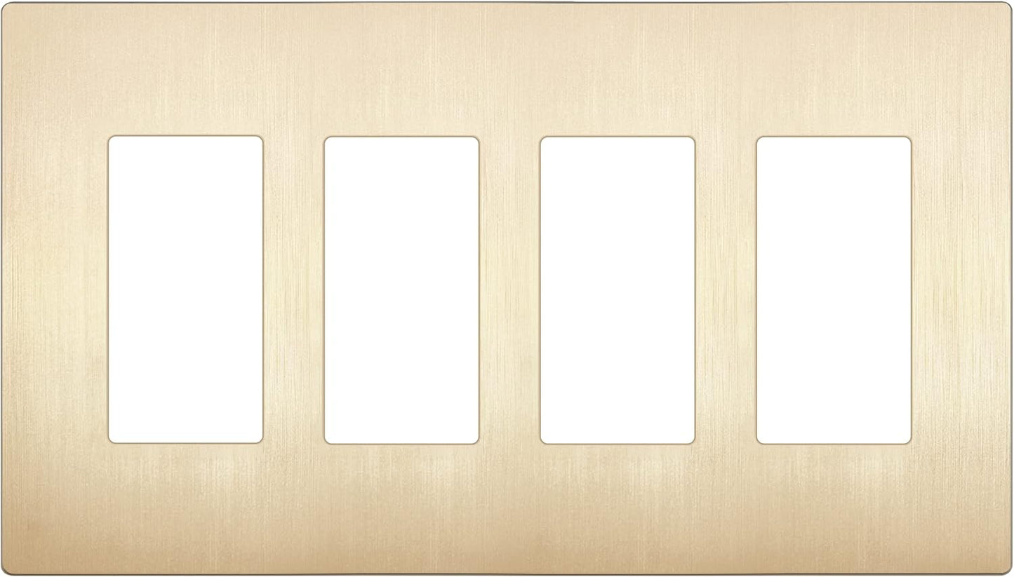 LIDER Brushed Finish Decorator Switch Cover, Screwless Wall Plate, Mid-Size 4-Gang 4.88" x 8.58", Unbreakable Polycarbonate Thermoplastic, UL Listed, LSWP-34M-BGD, Brushed Gold