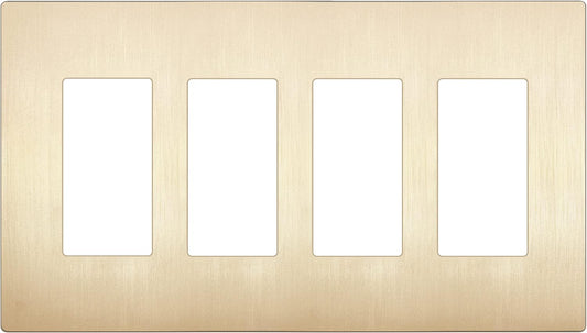 LIDER Brushed Finish Decorator Switch Cover, Screwless Wall Plate, Mid-Size 4-Gang 4.88" x 8.58", Unbreakable Polycarbonate Thermoplastic, UL Listed, LSWP-34M-BGD, Brushed Gold