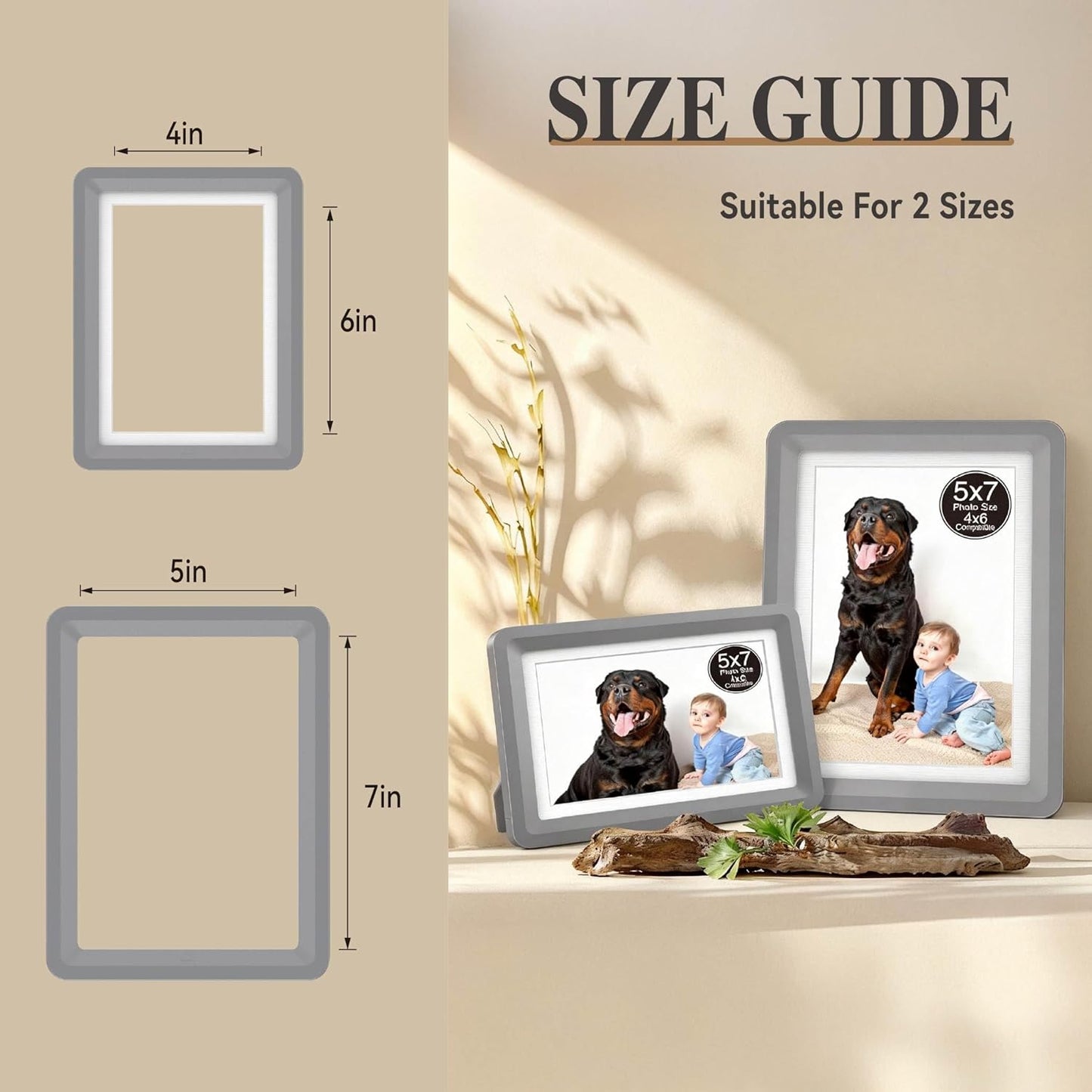 Dark Gray 5x7 Picture Frame with Acrylic Front 4 Pack, ABS Frame for 5x7 or 4x9 Photos, Shatterproof UV-Resistant Tabletop Photo Frame, Vertical/Horizontal Display for Home Décor