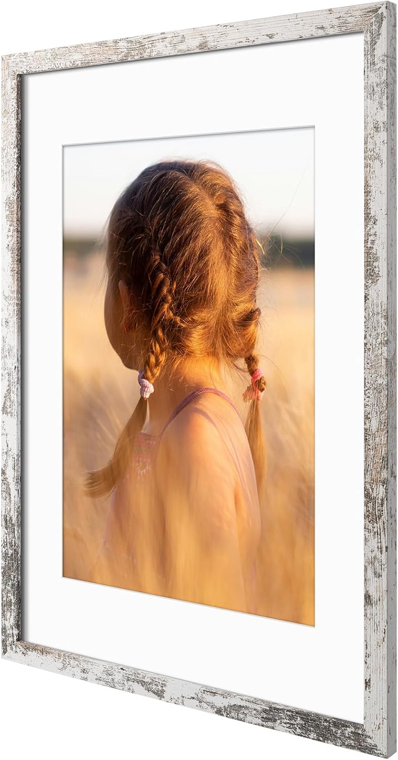 Golden State Art, 16X24 Picture Frame with Mat for 12X18 - High Definition Glass Wall Mounting Horizontal Vertical Display (Weathered White, 2 Pack)