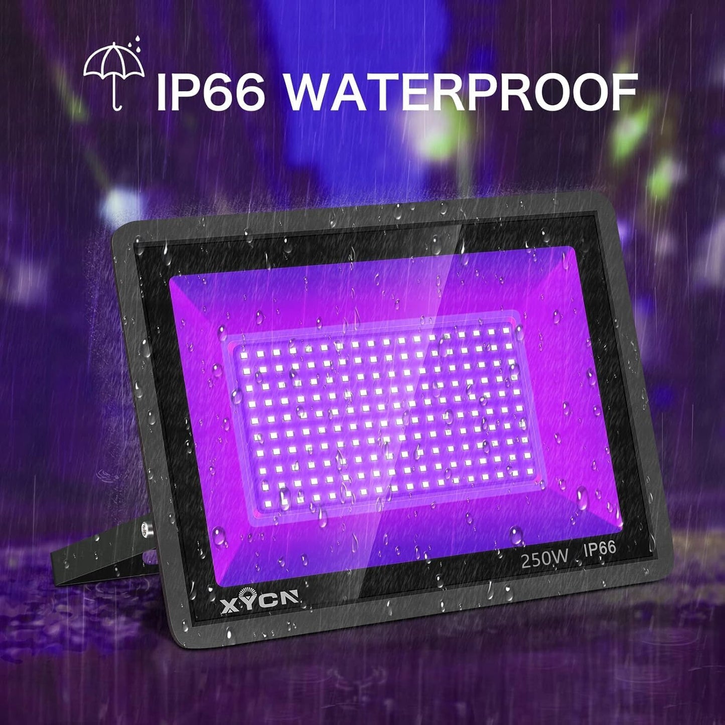 2 Pack 250W LED Flood Black Lights, Outdoor Flood Blacklight Light with Plug, IP66 Waterproof forGlow in The Dark, Dance Party, Stage Lighting, Body Paint, Fluorescent Poster, Neon Glow