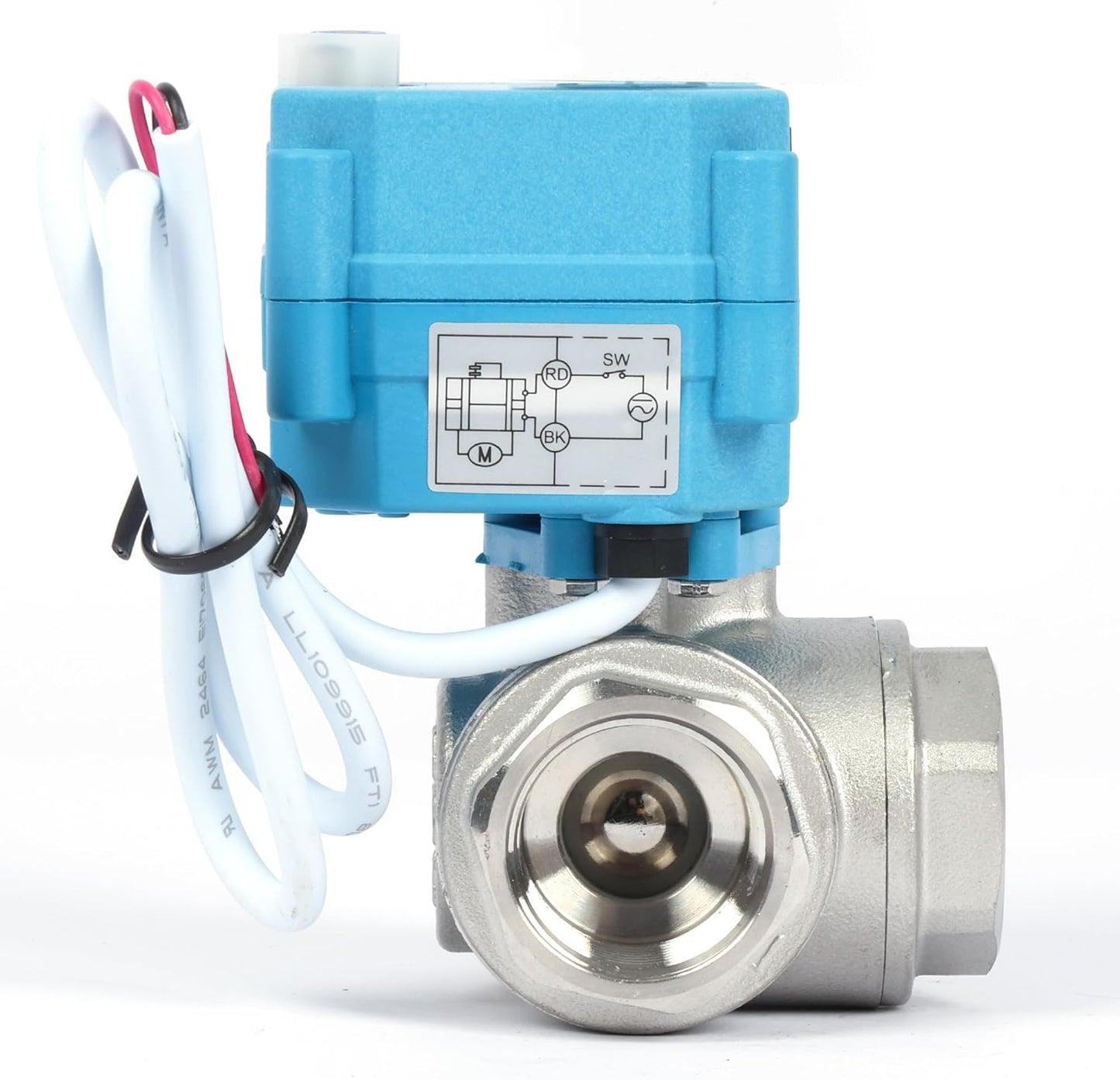 U.S. Solid 3/4" 3 Way Stainless Steel Motorized Ball Valve AC110-230V, L Type Water Shutoff Valve with Manual Function, Standard Port