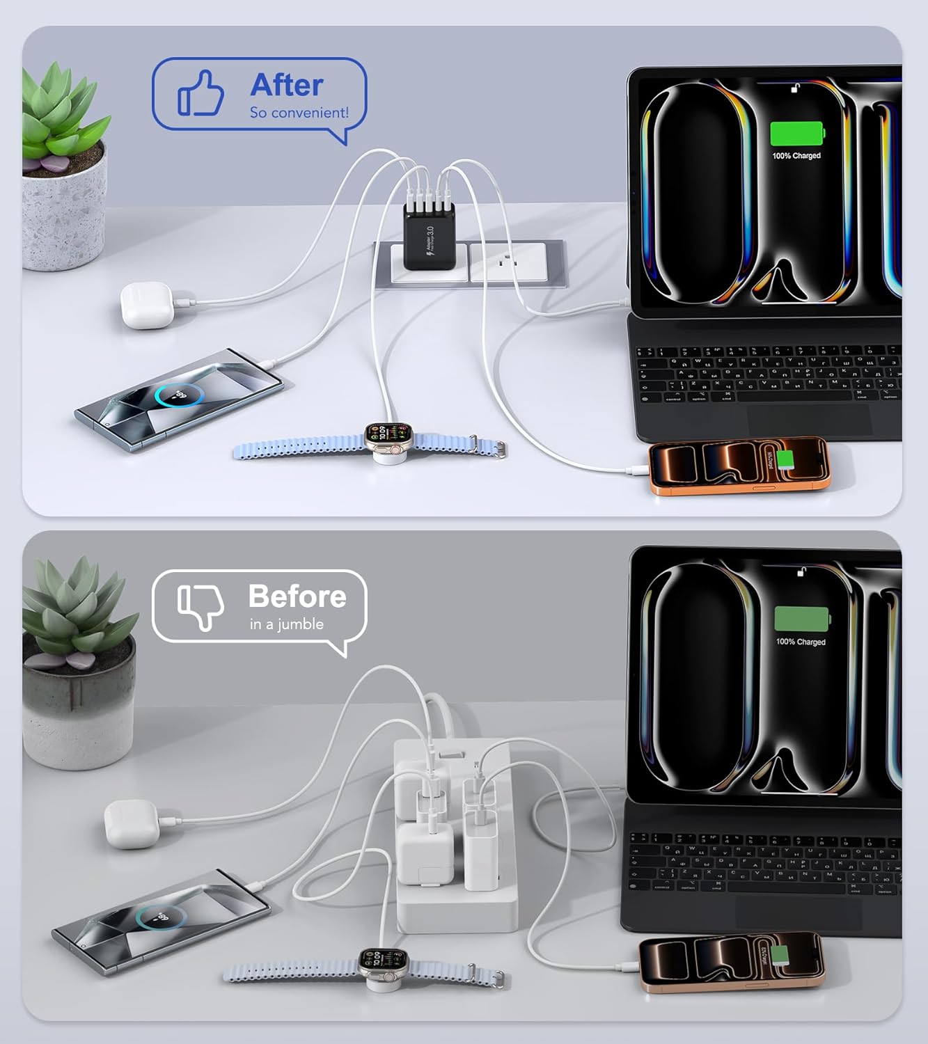 [2-Pack]60W USB C Wall Charger Block, 5-Port C Charger Fast Charging Block PD Power Adapter +QC 3.0 Multiport Type C Box Brick Cube USB A Wall Plug for iPhone 14/15/16/17 Pro Max,Samsung Galaxy(Black)