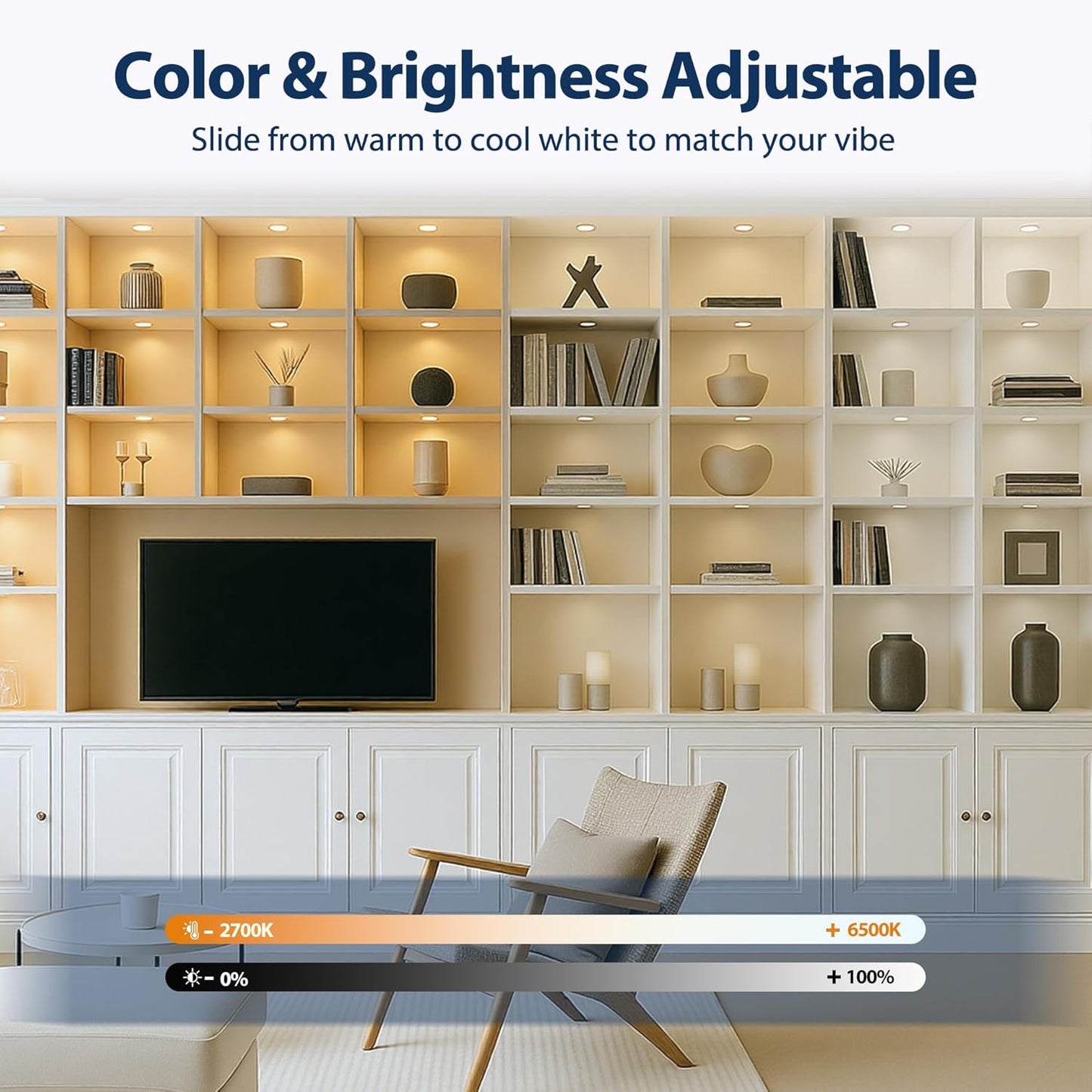 V4light LED Puck Lights, Smart Under Cabinet Lighting with Remote Control, Color Temperature Adjustable, Works with Alexa & Google Home, Plug-in Lights for Kitchen, Counter, Closet, Shelf (8 Pack)