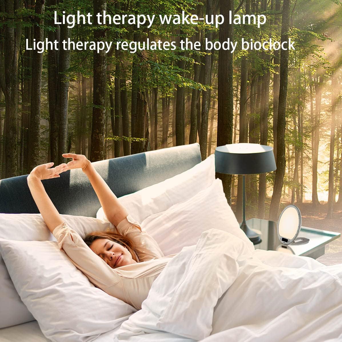 Light Therapy Lamp Sunrise Alarm Clock Wake up 10000 lux UV-Free Sun lamp Bioclock Adjustment APP Control Portable Built-in Lithium Battery