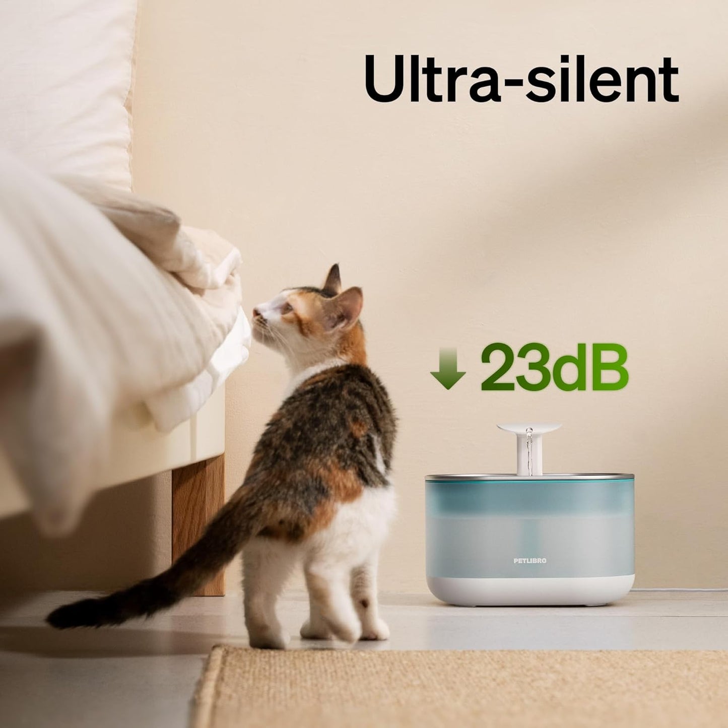 PETLIBRO Cat Water Fountain Stainless Steel,Ultra Quiet,71fl oz/2.1L Automatic Cat Fountain,Two Flow Modes,BPA-Free Capsule Metal Healthy Pet Water Fountain for Cats Inside