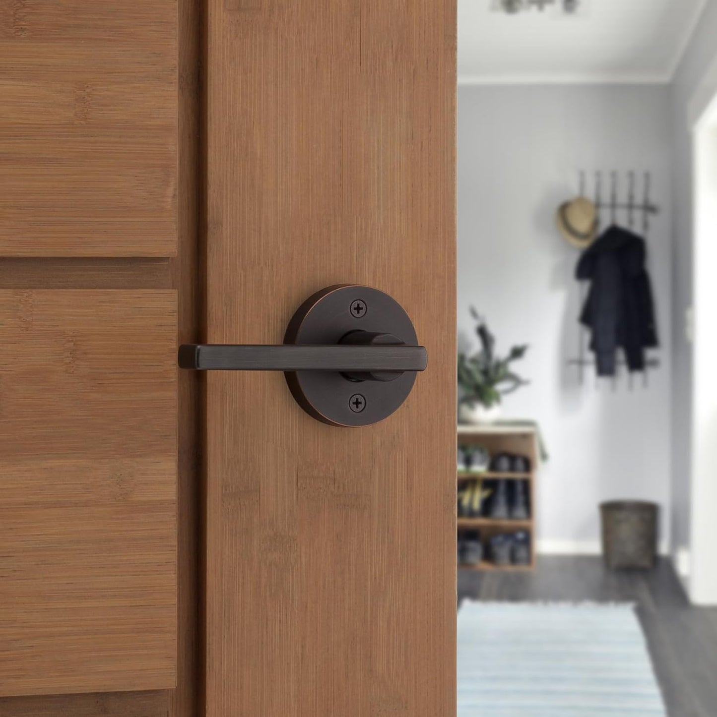 Kwikset Halifax Dummy Door Handle, Single Sided Round Lever for Closets, French Double Doors, and Pantry, Venetian Bronze Non-Turning Reversible Interior Push/Pull Lever, with Microban Protection